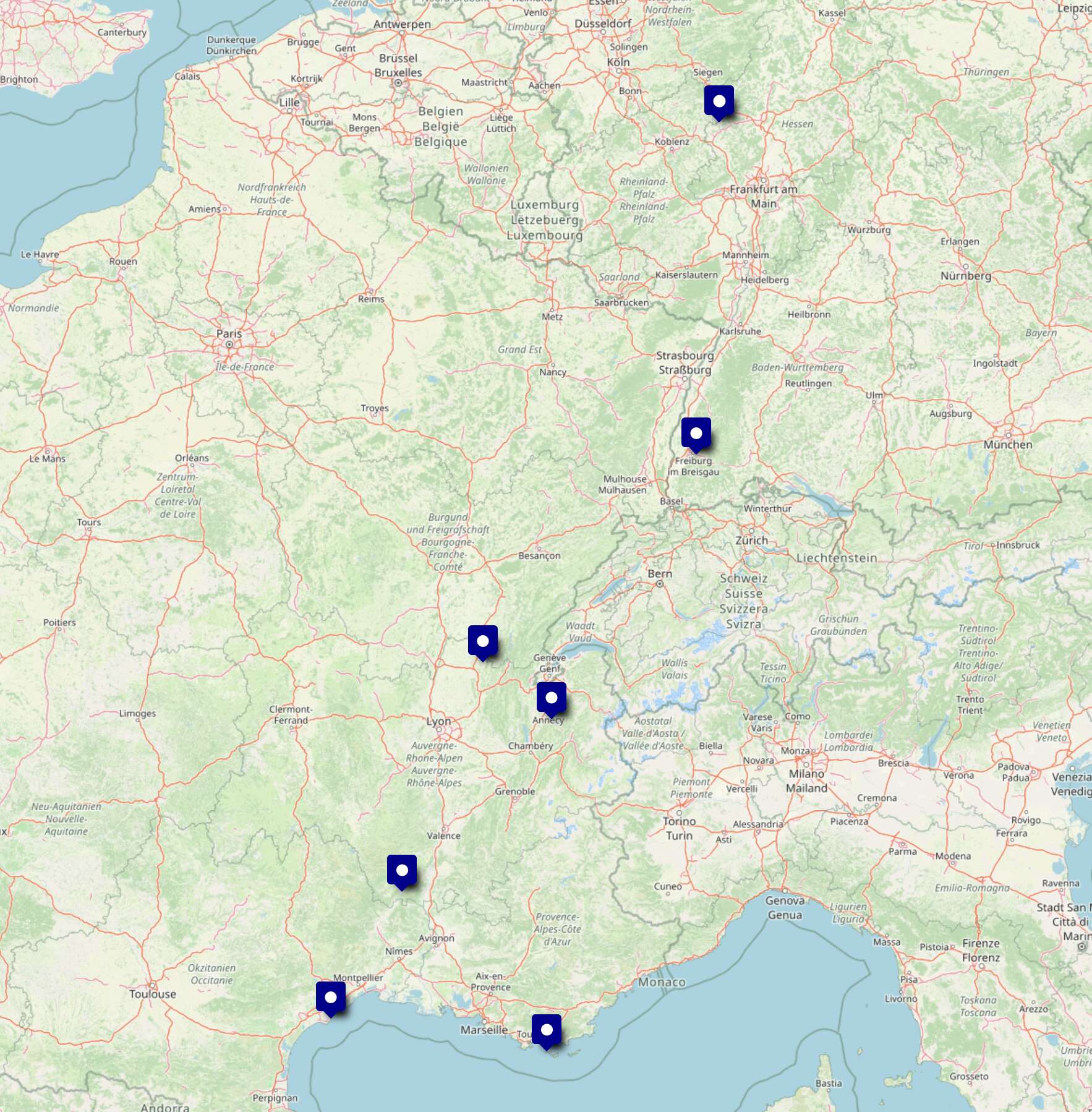 Unsere Camping-Stationen am und auf dem Weg zum Mittelmeer